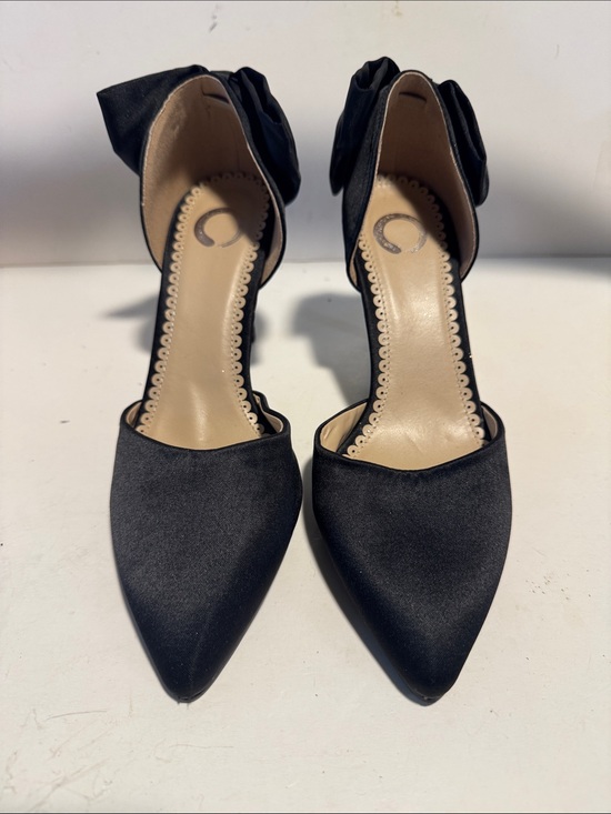 Unbranded Shoes - Pointed Black Satin Heels with Ankle Bow